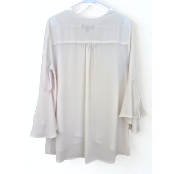 Karen Kane Tunic Top Size L Ivory Off White Bell Sleeve Made in USA Career Flowy - Picture 2 of 8